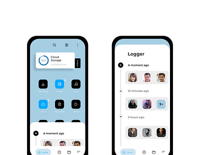 Logger app blue design file manager graphic design mobile app storage typography ui ux vector white