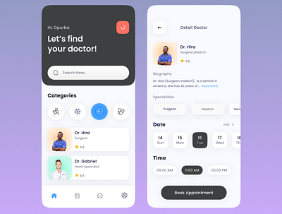 Doctor Appointment UI app design mobile mobileui typography ui user interface ux