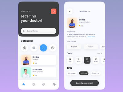 Doctor Appointment UI app design mobile mobileui typography ui user interface ux