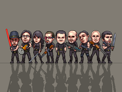 Our team characters pixel pixel art portrait poster