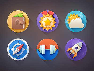 Kinda "Flat" Icons - free psd! cash dollar flat flat icons free free icons icon set icons rocket safari weather weather icon