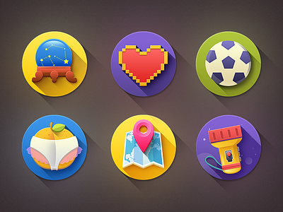 Kinda "Flat" Icons - 9 new icons! ball flashlight flat flat icons football free fruit heart icon icon set long shadow map pin