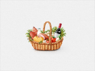 Basket of food basket cart cheese delivery delivery club difiz egg food green icon tomato vine wine