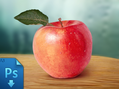 Apple - free psd apple apple psd difiz free free psd freebie fruit illustration red apple syoma syoma muntean water drops