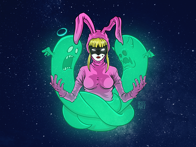 Rabbit Girl art bunny digital art digital illustration drawing ghosts illustration lowbrow outer space pink bunny pink rabbit procreate rabbit scifi spooky