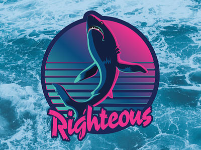 Totally Righteous Shark 1980s 80s aesthetic ocean outrun retro retrowave righteous shark sun sunset vaporwave