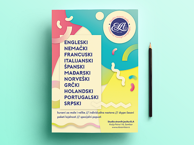 Language school poster flat design graphic design language poster