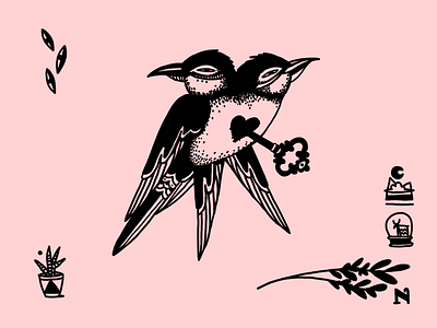 Open Me Free bird black illustration eyes illustration plants tattoo