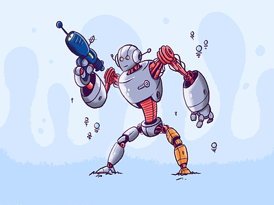 Strange robot art blue characterdesign color digital drawing illustration photoshop red robot