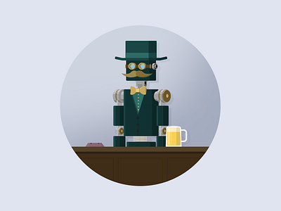 Robot Waiter bar beer flat illustration robot simple waiter