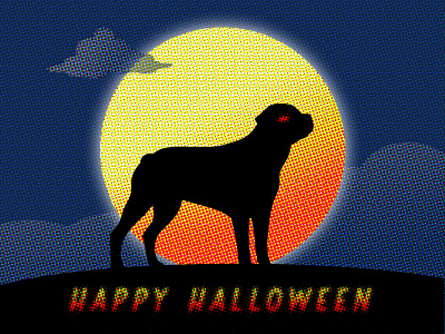 Weekly Warm-Up: Week 09 dark dribbbleweeklywarmup halftone halloween illustration rottweiler spooky weekly challenge