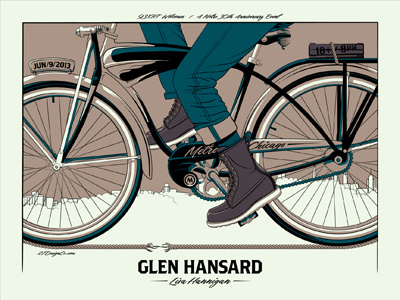 Glen Hansard Chicago, IL Bicycle Poster bicycle chicago glen hansard metro poster screen print