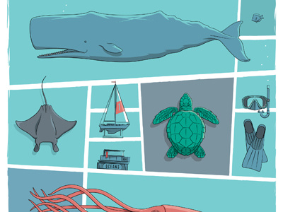 Oceans Art Print canvas digital fish oceans sailboat squid turtle whale