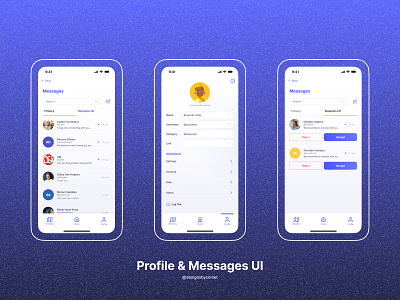 Profile & Messages UI · Mobile App app branding community cryptic comet design easy designs messages profile text ui ux ux design ux designer