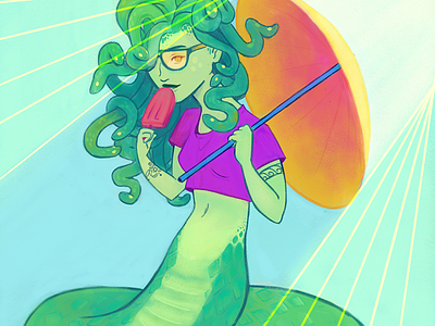 Summer in Sarpedon adobe sketch bright character colorful gorgon illustration medusa snake summer