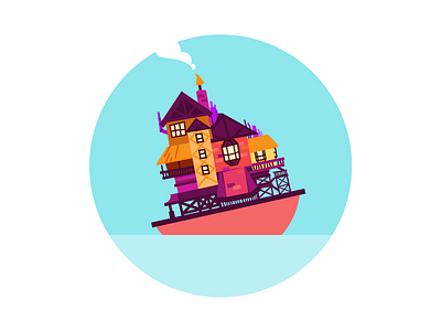 Howl's Rowing Castle, Flatter adobe illustrator boat boathouse flat ghibli illustration