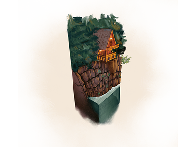 Cliffside Cabin adobe sketch cabin cliffs house illustration perspective woods
