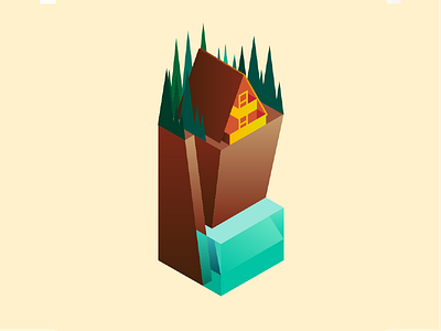 Cliffside Cabin, Flatter adobe illustrator cabin cliffs illustration isometric vector woods