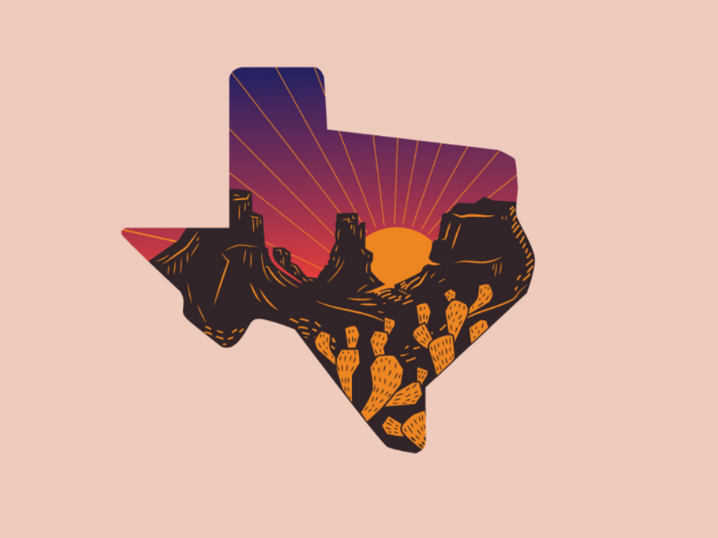 Earth Day: Texas Sunset cactus nopales sunset illustration happy camper camping big bend park national park texas pride texas