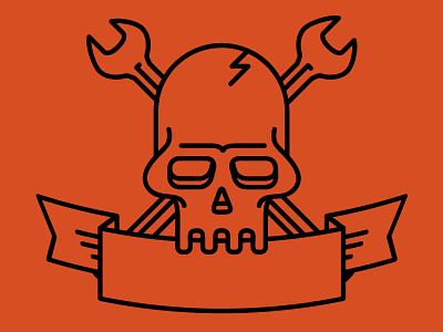 Skull And Wrench banner brand concept illustration line art logo skull tools