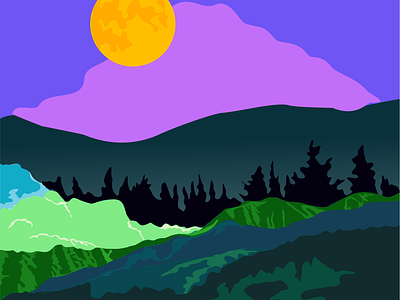 Neon night mountain landscape design graphic design illustration vector