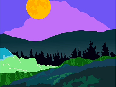 Neon night mountain landscape