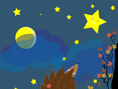 Hedgehog and stars illustration
