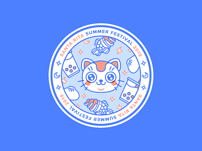 Santa Rita Summer Festival Sticker boba bubble tea cat festival illustration market neko night sticker sticker design summer taiyaki