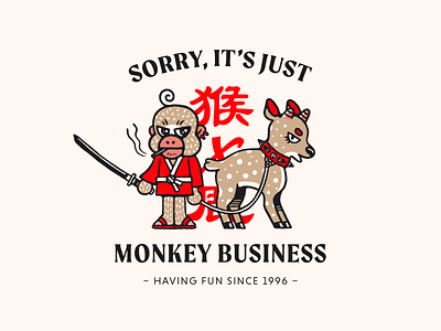 It's Just Monkey Business chinese deer illustrations katana mafia monkey typography