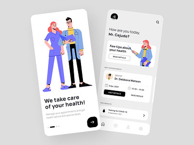 Medical Characters In A Mobile UI animated app character design doctor healthcare home page illustration illustration art illustration pack interface ios medical medical care mobile motion design nurses shakuro ui ux