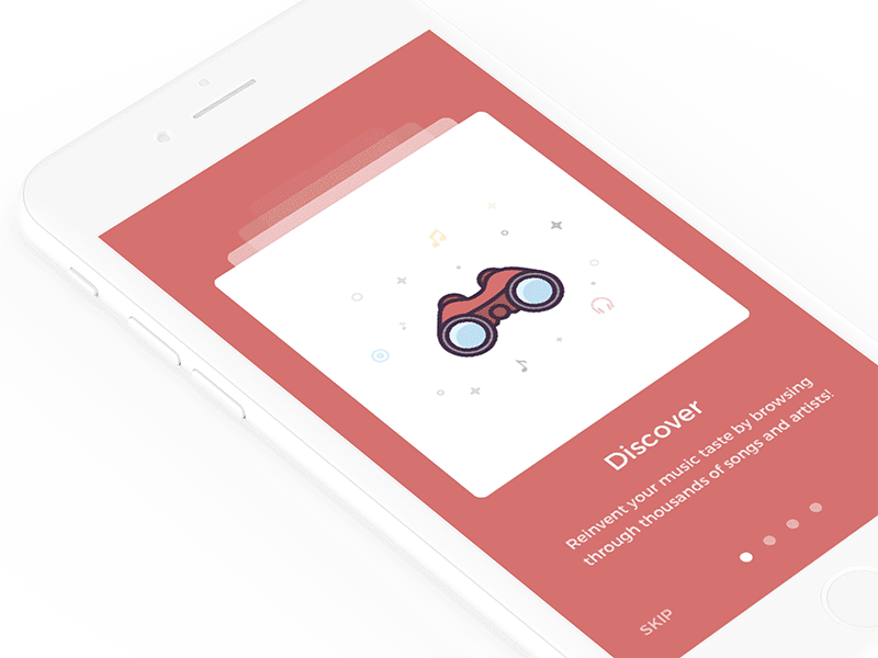 Music App Onboarding Cards animation cards colors icons ios iphone mockups onboarding principle simplicity ui ux