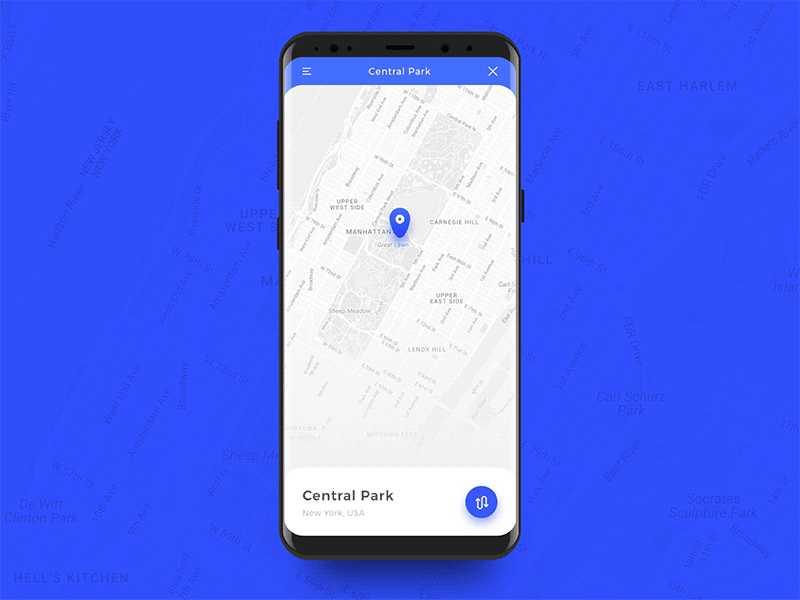 Map Spot Application UI animation blue map pin principle s8 s9 samsung ui ux