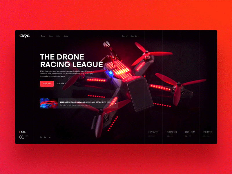 The Drone Racing League Animation Concept drl drone fpv gradient home page hover landing page racing transition ui ux web