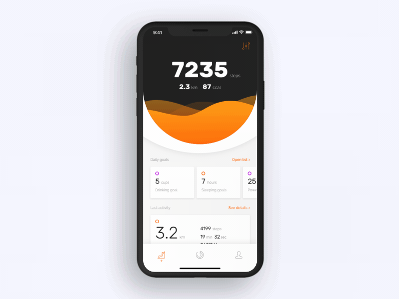 Mi Fit Redesign Final Concept activity animation app concept cycling dashboard distance ios iphone iphone x mi fit mifit mobile profile running sport transition ui unleashable ux