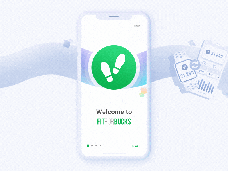 Fit For Bucks Onboarding Experience ae ai animation app gradient illustartion ios iphone iphone x logo mobile mockup motion onboarding onboarding animation steps tutorial ui ui animation ux
