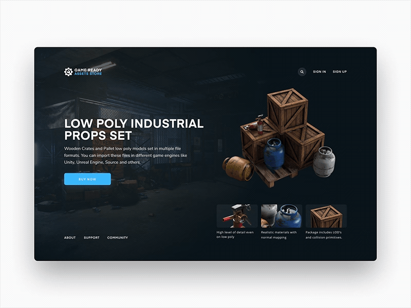 Video Game Asset Checkout Page product product page buy checkout web store website web animation web ux user interface deisgn ui design ui low poly game store game asstets e-commerce ecommerce 3d model 3d