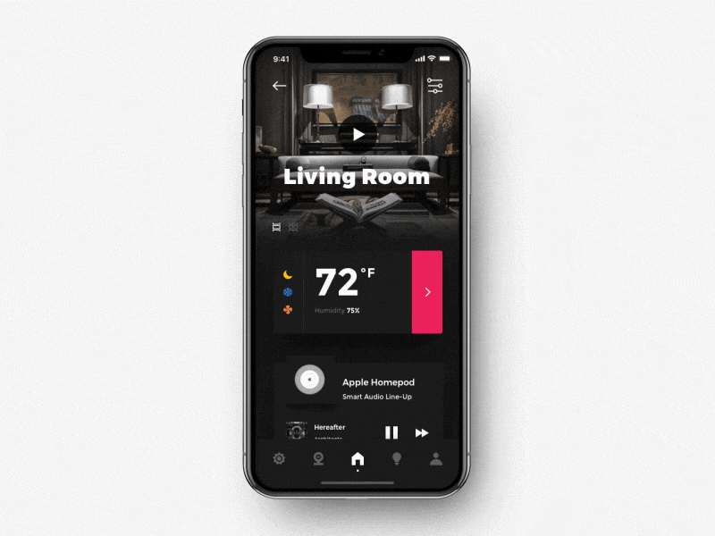 Smart Home App Navigation animation app app animation app design home home app home page ios iphone x iphone xr iphone xs microinteractions smart home smart house smart light smart media transitions ui user interface deisgn ux