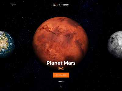 Space 3D Model Store Slider Animation 3d animation design e commerce earth home page interaction landing page mars milky way model motion design planet slider space stars store ui ux website