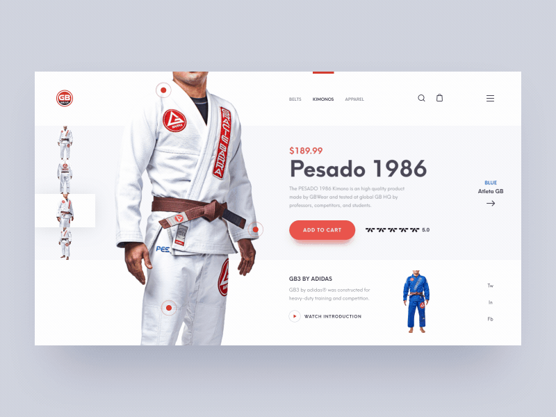 Jiu-Jitsu Gi Shop Product Animation animation bjj e commerce gi gracie barra interaction jiu jitsu kimono landing page martial arts mma motion shakuro shop store train ui ux web design website