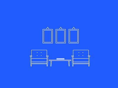 Waiting Room blue chair frame icon line minimal simple table white