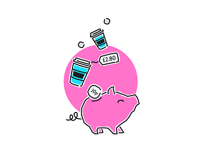 Round ups with Tandem bank coffee finance fintech illustration lines money onboarding pig piggybank pink tandem thick