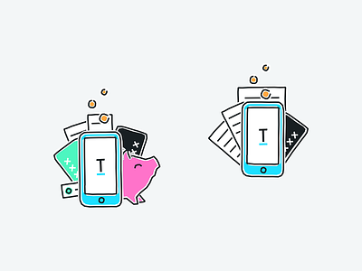 Tandem App branding card design fintech illustration insights piggy receipts spending tandem wip