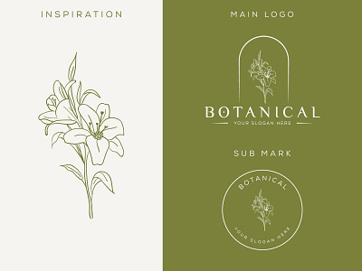 Botanical Floral Logo design element Hand Drawn flower and leave