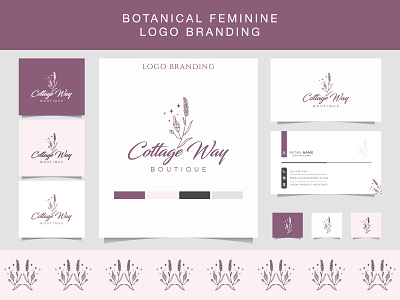 Beauty logo with botanical ornaments with business card template