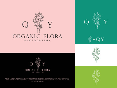 Botanical Floral element Hand Drawn Logo with Wild Flower