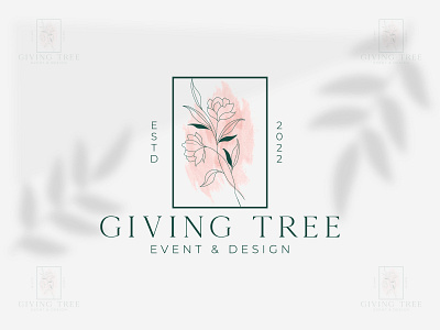 Botanical Floral element Hand Drawn Logo with Wild Flower