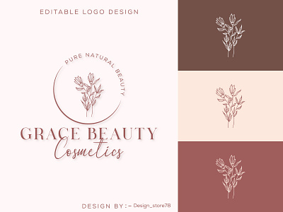 Botanical Floral element Hand Drawn Cosmetics Logo design