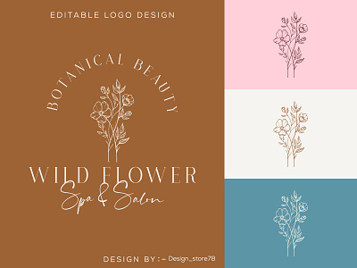 Botanical Floral element Hand Drawn Logo with Wild Flower beauty botanical branding cosmetics design feminine floral flower hand drawn leaf logo salon spa vector