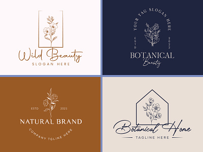 Botanical Floral element Hand Drawn Logo design template