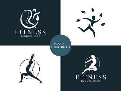 Set of Spa element Hand Drawn Fitness Logo with body Leaves